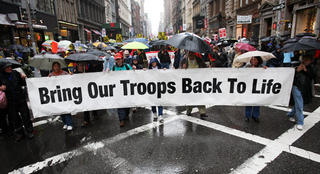 Supporters of the bill march in New York.
